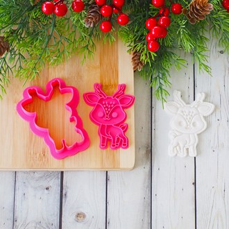 Christmas Deer 3D Printed Cookie Cutter & Emboss Stamp - End of Line Sale