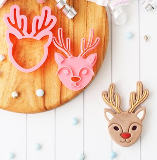 Stamp Set - Christmas Reindeer (Boy) 3D Printed Cookie Cutter & Emboss Stamp  