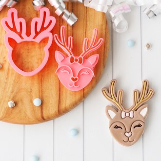 Christmas Reindeer (Girl) 3D Printed Cookie Cutter & Emboss Stamp  - End of Line Sale