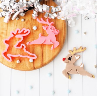 Christmas Reindeer Leaping 3D Printed Cookie Cutter & Emboss Stamp  - End of Line Sale